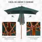 Sombrilla Terraza Exterior 200x150 cm Sombrilla de Jardín Rectangular con Ángulo Ajustable Mástil de Madera y Manivela Parasol p