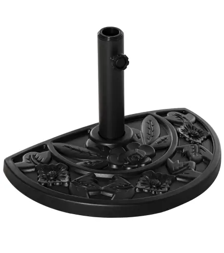 Base para Sombrilla Semicircular Peso 9 kg Soporte Parasol de Jardín Apto para Mástil de 35mm/38mm/48mm Relleno de Cemento para