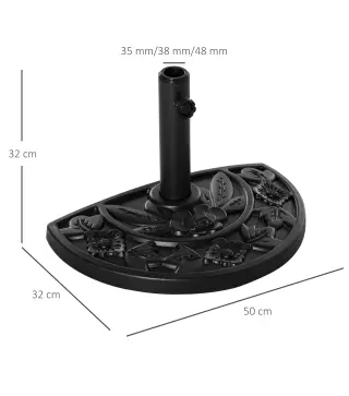 Base para Sombrilla Semicircular Peso 9 kg Soporte Parasol de Jardín Apto para Mástil de 35mm/38mm/48mm Relleno de Cemento para