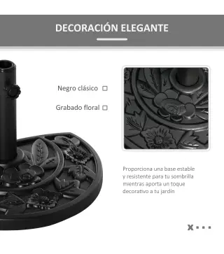 Base para Sombrilla Semicircular Peso 9 kg Soporte Parasol de Jardín Apto para Mástil de 35mm/38mm/48mm Relleno de Cemento para