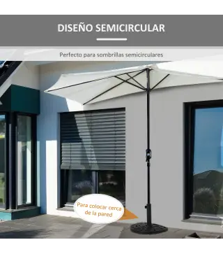 Base para Sombrilla Semicircular Peso 9 kg Soporte Parasol de Jardín Apto para Mástil de 35mm/38mm/48mm Relleno de Cemento para