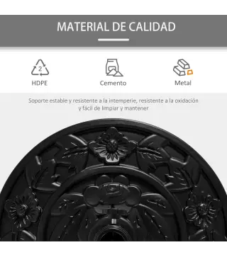 Base para Sombrilla Semicircular Peso 9 kg Soporte Parasol de Jardín Apto para Mástil de 35mm/38mm/48mm Relleno de Cemento para