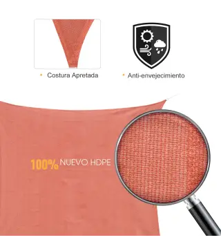 Toldo Vela Triangular 3x3x3 m Vela de Sombra para Jardín Patio Terraza HDPE Anti UV y Transpirable Color Rojo Óxido