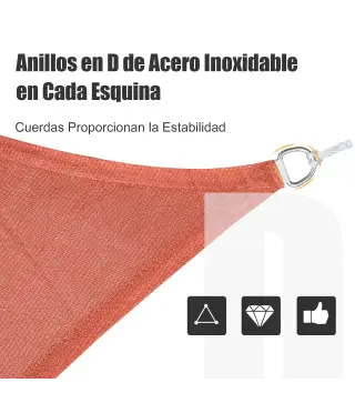 Toldo Vela Triangular 3x3x3 m Vela de Sombra para Jardín Patio Terraza HDPE Anti UV y Transpirable Color Rojo Óxido