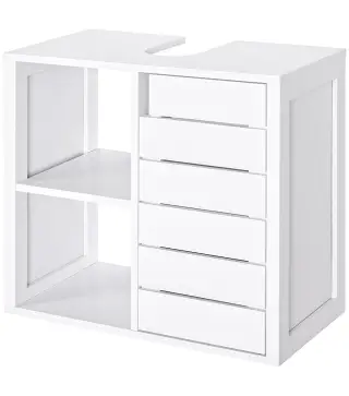 Mueble Bajo de Lavabo para Baño Suspendido Compacto con 2 Estantes Abiertos y Zona Cerrada 60x30x54 cm Blanco
