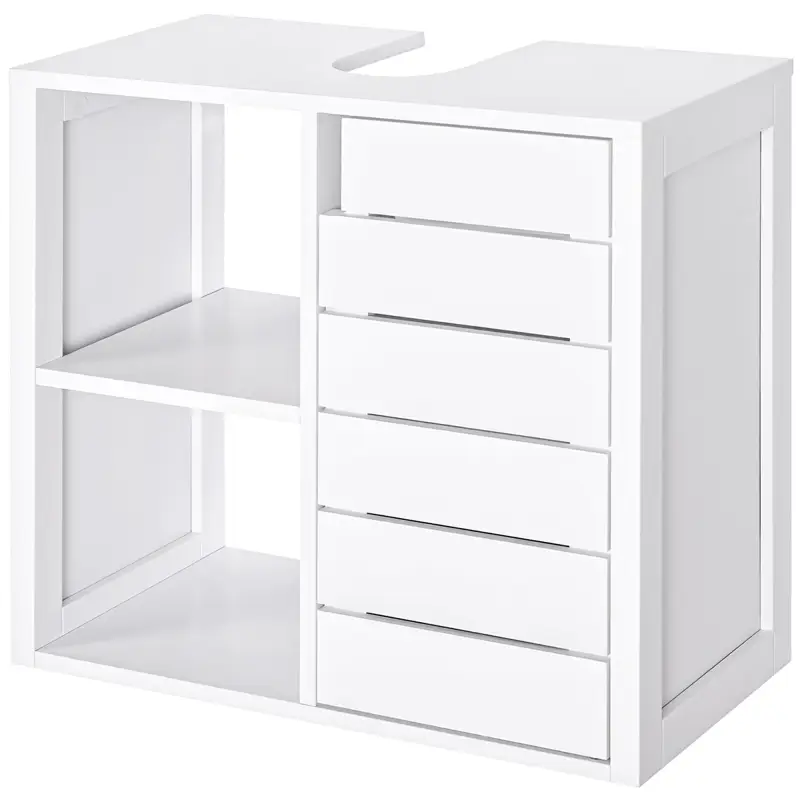 Mueble Bajo de Lavabo para Baño Suspendido Compacto con 2 Estantes Abiertos y Zona Cerrada 60x30x54 cm Blanco