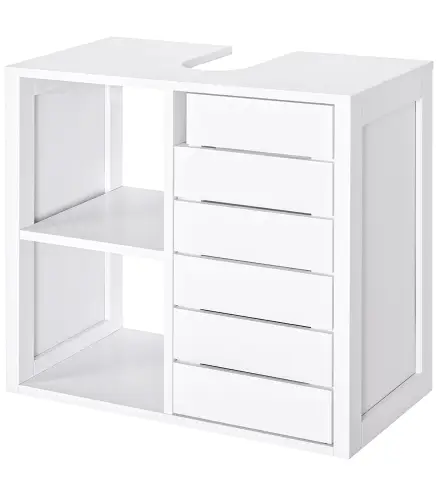 Mueble Bajo de Lavabo para Baño Suspendido Compacto con 2 Estantes Abiertos y Zona Cerrada 60x30x54 cm Blanco