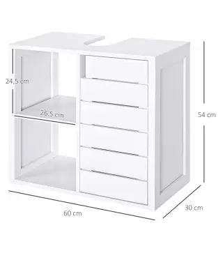 Mueble Bajo de Lavabo para Baño Suspendido Compacto con 2 Estantes Abiertos y Zona Cerrada 60x30x54 cm Blanco