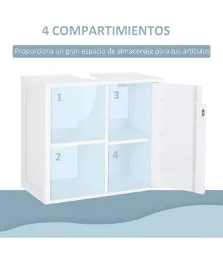 Mueble Bajo de Lavabo para Baño Suspendido Compacto con 2 Estantes Abiertos y Zona Cerrada 60x30x54 cm Blanco