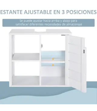 Mueble Bajo de Lavabo para Baño Suspendido Compacto con 2 Estantes Abiertos y Zona Cerrada 60x30x54 cm Blanco