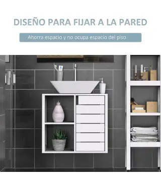 Mueble Bajo de Lavabo para Baño Suspendido Compacto con 2 Estantes Abiertos y Zona Cerrada 60x30x54 cm Blanco