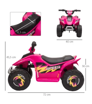 Quad Eléctrico para Niños de 18-36 Meses Batería 6V con Avance y Retroceso Carga Máx. 20 kg 72x40x45,5 cm Rosa