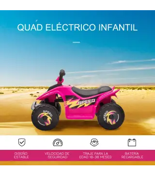 Quad Eléctrico para Niños de 18-36 Meses Batería 6V con Avance y Retroceso Carga Máx. 20 kg 72x40x45,5 cm Rosa