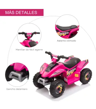 Quad Eléctrico para Niños de 18-36 Meses Batería 6V con Avance y Retroceso Carga Máx. 20 kg 72x40x45,5 cm Rosa