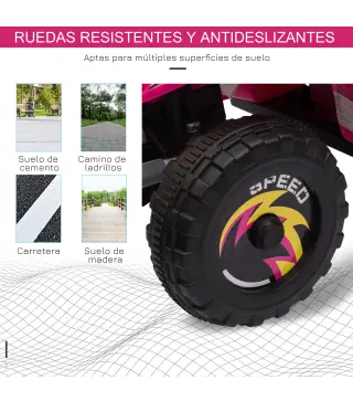 Quad Eléctrico para Niños de 18-36 Meses Batería 6V con Avance y Retroceso Carga Máx. 20 kg 72x40x45,5 cm Rosa