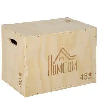 Cajón de Salto de Madera 3 en 1 con 2 Mango Hueco Carga 120 kg para Casa Oficina Gimnasia 45x40x60 cm Madera Natural