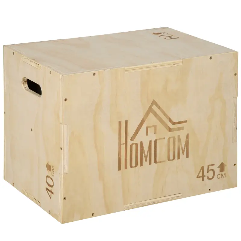 Cajón de Salto de Madera 3 en 1 con 2 Mango Hueco Carga 120 kg para Casa Oficina Gimnasia 45x40x60 cm Madera Natural
