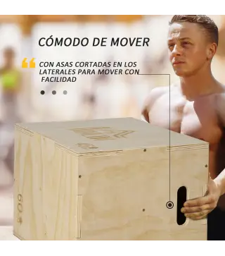 Cajón de Salto de Madera 3 en 1 con 2 Mango Hueco Carga 120 kg para Casa Oficina Gimnasia 45x40x60 cm Madera Natural