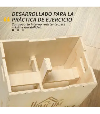 Cajón de Salto de Madera 3 en 1 con 2 Mango Hueco Carga 120 kg para Casa Oficina Gimnasia 45x40x60 cm Madera Natural