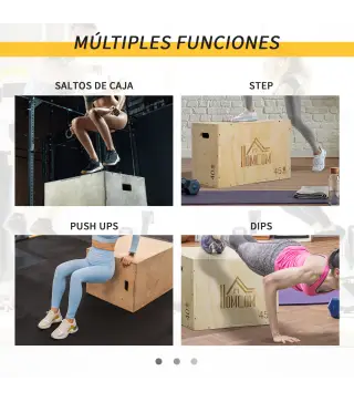 Cajón de Salto de Madera 3 en 1 con 2 Mango Hueco Carga 120 kg para Casa Oficina Gimnasia 45x40x60 cm Madera Natural