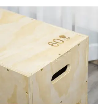 Cajón de Salto de Madera 3 en 1 con 2 Mango Hueco Carga 120 kg para Casa Oficina Gimnasia 45x40x60 cm Madera Natural