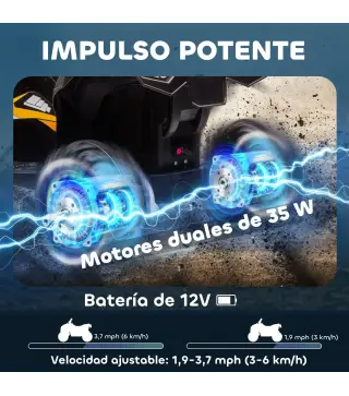 Quad Eléctrico para Niños de 3-5 Años Vehículo Eléctrico a Batería 12V con 2 Motores 83x53x55,5 cm Amarillo