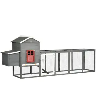 Gallinero para Exterior Grande de Madera 300x66x116 cm con Nido Corral Bandeja Extraíble Techo Asfáltico Rampa Gris