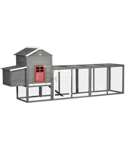 Gallinero para Exterior Grande de Madera 300x66x116 cm con Nido Corral Bandeja Extraíble Techo Asfáltico Rampa Gris