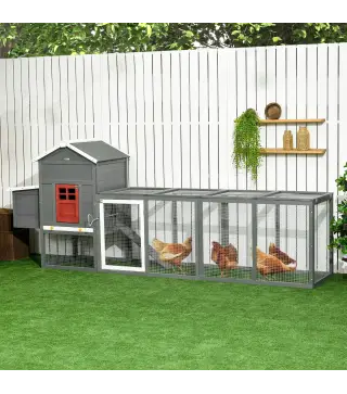 Gallinero para Exterior Grande de Madera 300x66x116 cm con Nido Corral Bandeja Extraíble Techo Asfáltico Rampa Gris