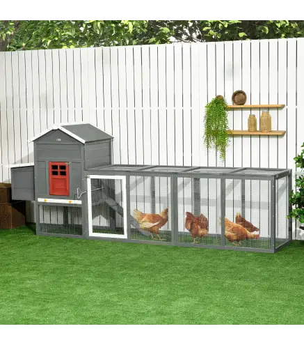 Gallinero para Exterior Grande de Madera 300x66x116 cm con Nido Corral Bandeja Extraíble Techo Asfáltico Rampa Gris