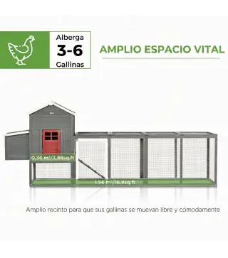 Gallinero para Exterior Grande de Madera 300x66x116 cm con Nido Corral Bandeja Extraíble Techo Asfáltico Rampa Gris