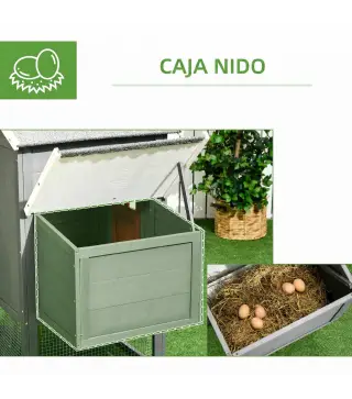 Gallinero para Exterior Grande de Madera 300x66x116 cm con Nido Corral Bandeja Extraíble Techo Asfáltico Rampa Gris