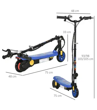 Patinete Eléctrico para Niños de 7-14 Años Plegable con Faro LED Rueda y Freno Velocidad Máxima de 12 km/h Azul