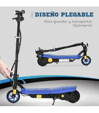 Patinete Eléctrico para Niños de 7-14 Años Plegable con Faro LED Rueda y Freno Velocidad Máxima de 12 km/h Azul