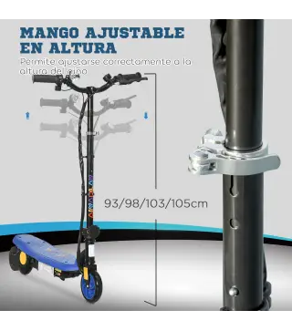 Patinete Eléctrico para Niños de 7-14 Años Plegable con Faro LED Rueda y Freno Velocidad Máxima de 12 km/h Azul