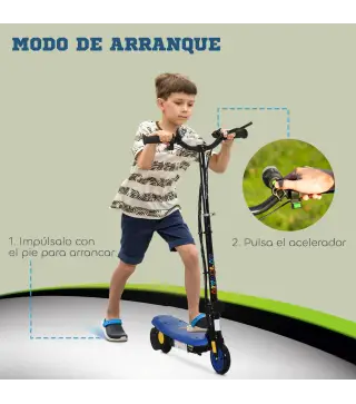 Patinete Eléctrico para Niños de 7-14 Años Plegable con Faro LED Rueda y Freno Velocidad Máxima de 12 km/h Azul