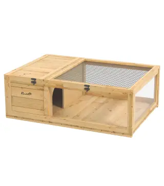 Casa para Tortugas de Madera con Techo de Malla y Paneles Laterales Transparentes Extraíbles 91x60,5x32 cm Natural