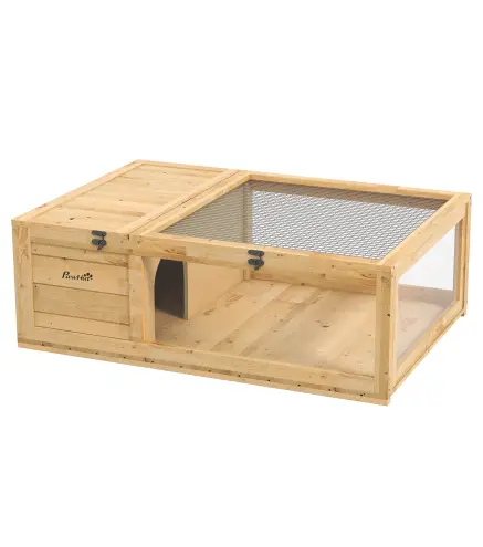 Casa para Tortugas de Madera con Techo de Malla y Paneles Laterales Transparentes Extraíbles 91x60,5x32 cm Natural