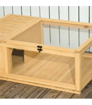 Casa para Tortugas de Madera con Techo de Malla y Paneles Laterales Transparentes Extraíbles 91x60,5x32 cm Natural