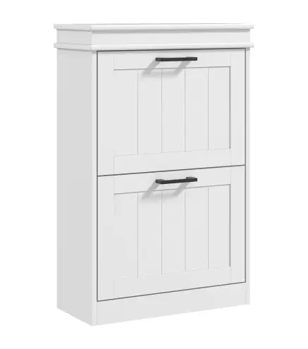 Zapatero Estrecho con 2 Cajones Abatibles Zapatero Entrada Recibidor con Estantes Ajustables para 10 Pares Blanco