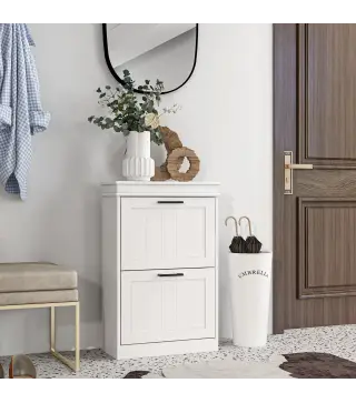 Zapatero Estrecho con 2 Cajones Abatibles Zapatero Entrada Recibidor con Estantes Ajustables para 10 Pares Blanco