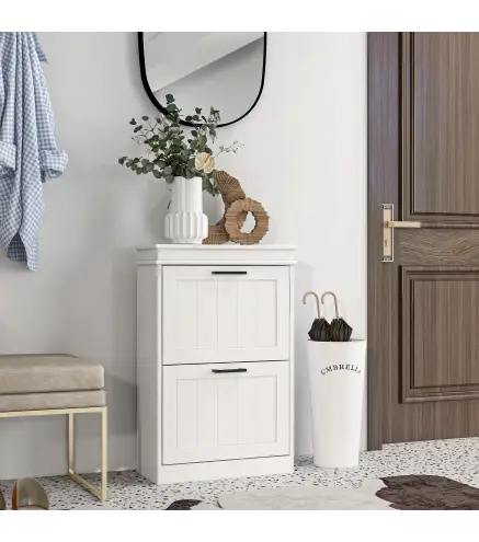 Zapatero Estrecho con 2 Cajones Abatibles Zapatero Entrada Recibidor con Estantes Ajustables para 10 Pares Blanco