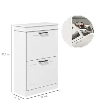 Zapatero Estrecho con 2 Cajones Abatibles Zapatero Entrada Recibidor con Estantes Ajustables para 10 Pares Blanco