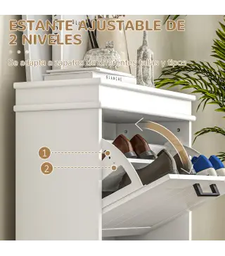 Zapatero Estrecho con 2 Cajones Abatibles Zapatero Entrada Recibidor con Estantes Ajustables para 10 Pares Blanco