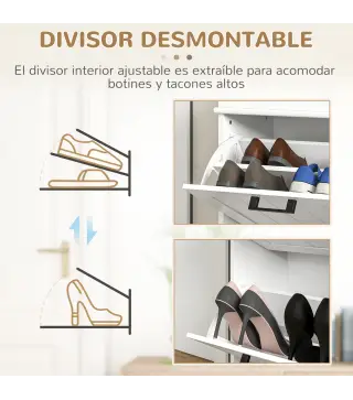 Zapatero Estrecho con 2 Cajones Abatibles Zapatero Entrada Recibidor con Estantes Ajustables para 10 Pares Blanco