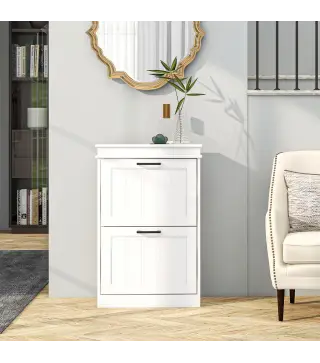 Zapatero Estrecho con 2 Cajones Abatibles Zapatero Entrada Recibidor con Estantes Ajustables para 10 Pares Blanco