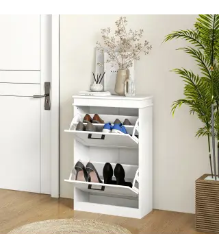 Zapatero Estrecho con 2 Cajones Abatibles Zapatero Entrada Recibidor con Estantes Ajustables para 10 Pares Blanco