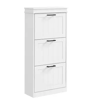 Zapatero Estrecho con 3 Puertas Abatibles Estantes Ajustables para 15 Pares de Zapatos Blanco