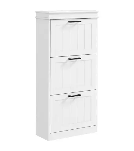 Zapatero Estrecho con 3 Puertas Abatibles Estantes Ajustables para 15 Pares de Zapatos Blanco