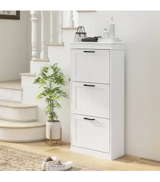 Zapatero Estrecho con 3 Puertas Abatibles Estantes Ajustables para 15 Pares de Zapatos Blanco